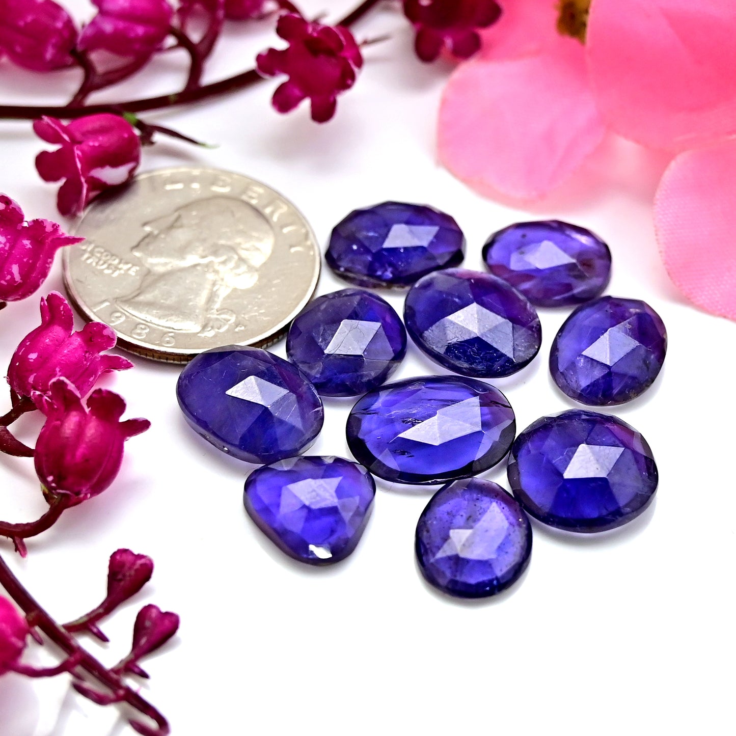 42cts Natural Iolite 10x13mm - 13x15mm Rose Cut Cabochon Freeform Shape AA Grade Gemstone Parcel -Total 10 Pcs