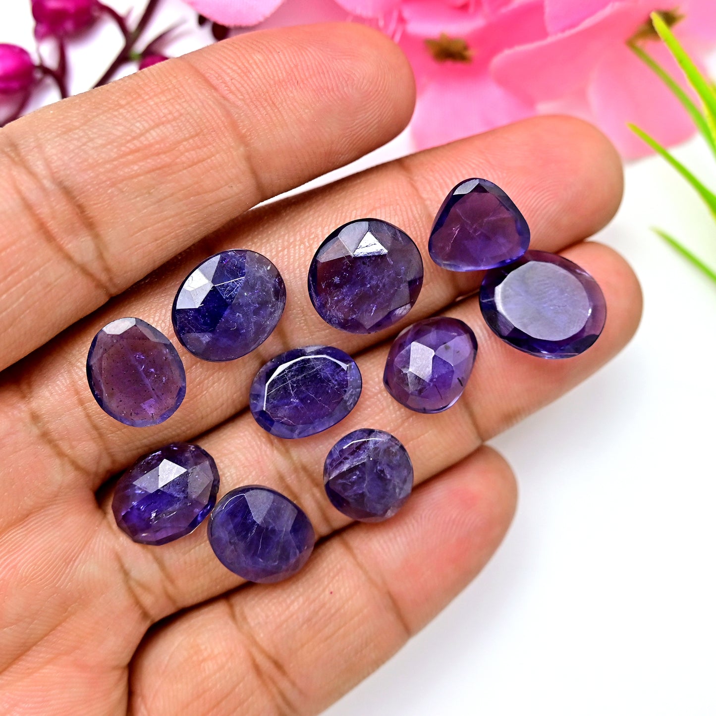 42cts Natural Iolite 10x13mm - 13x15mm Rose Cut Cabochon Freeform Shape AA Grade Gemstone Parcel -Total 10 Pcs