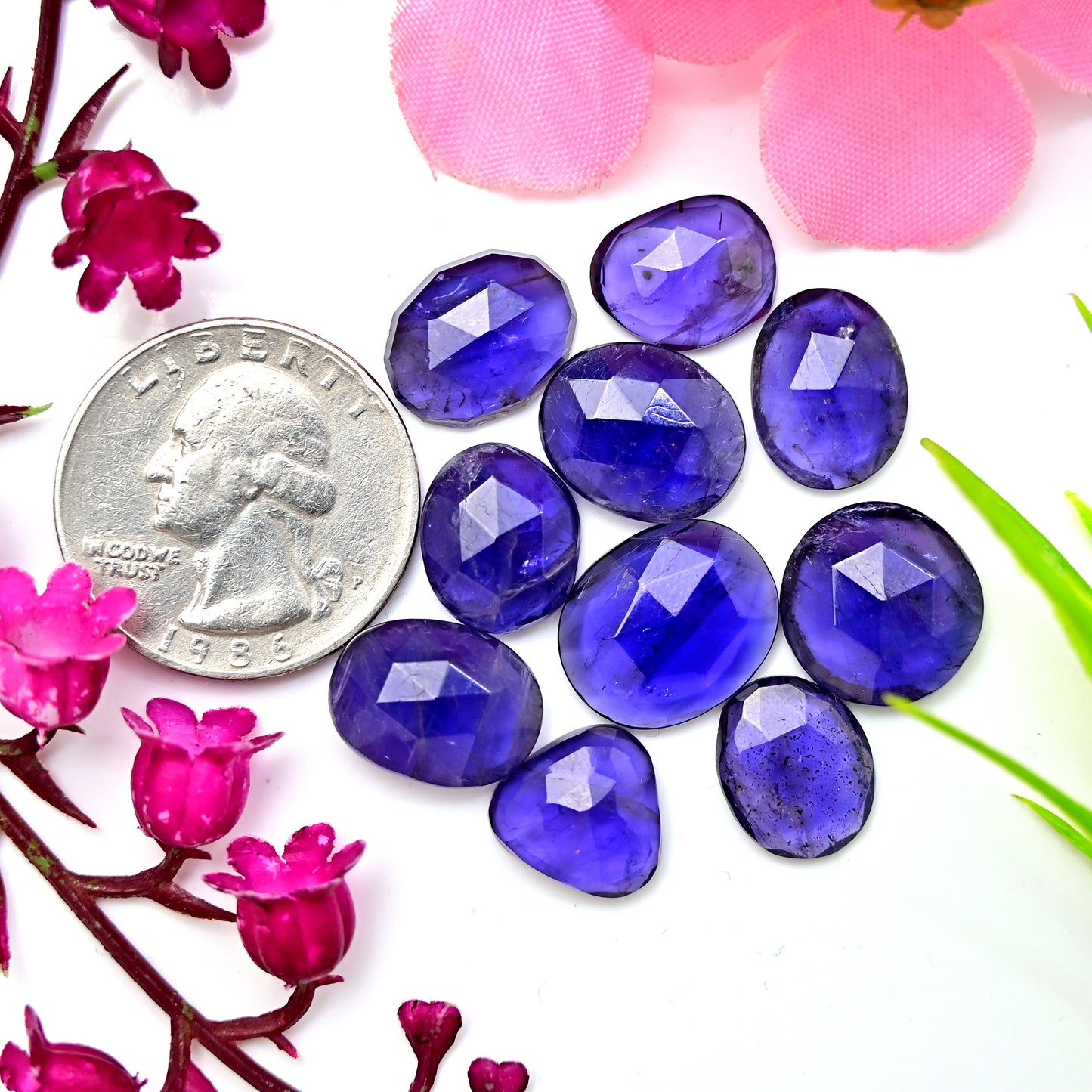 42cts Natural Iolite 10x13mm - 13x15mm Rose Cut Cabochon Freeform Shape AA Grade Gemstone Parcel -Total 10 Pcs