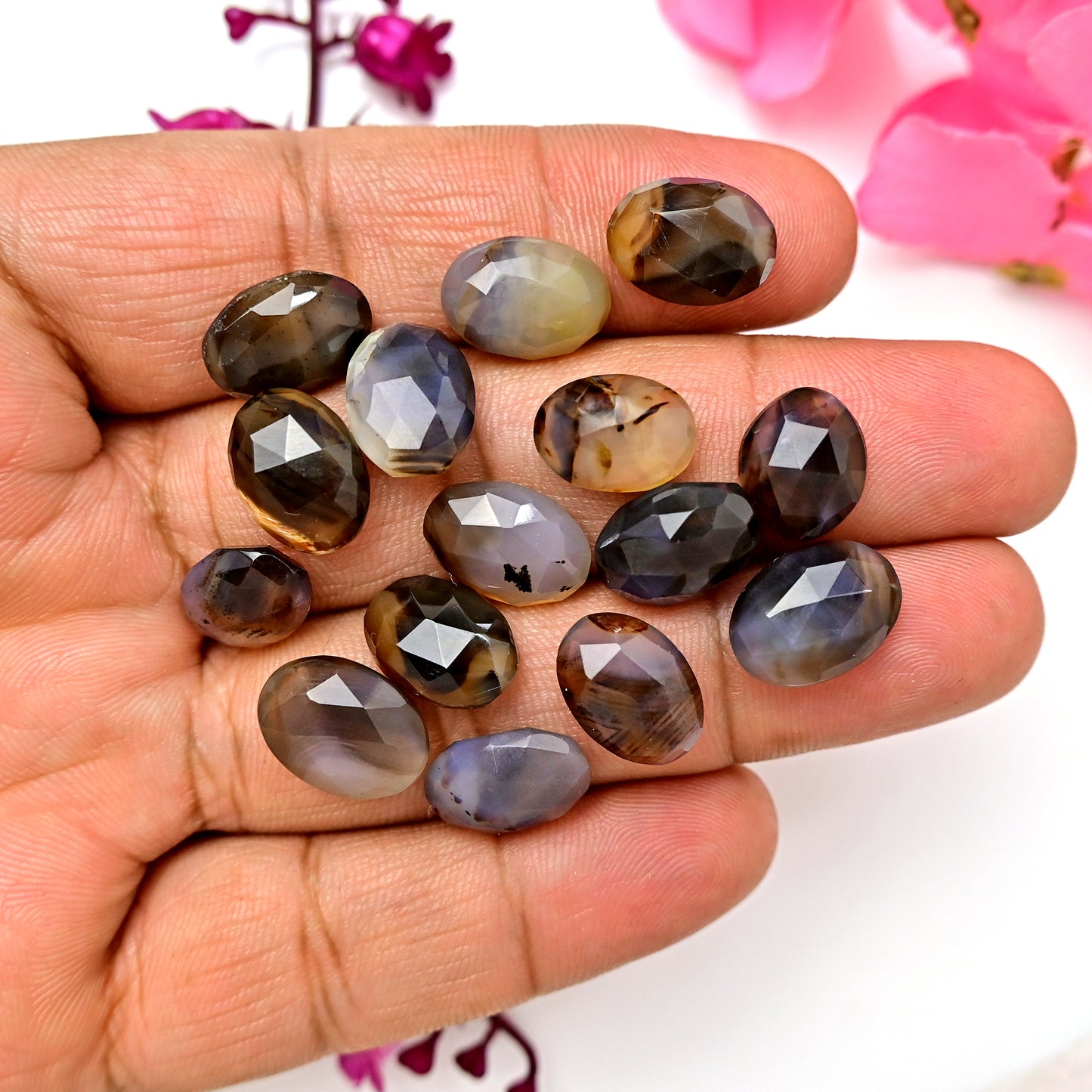 80.40cts. Montana Agate 9x13mm - 10x14mm Rose Cut Oval Shape AA Grade Gemstone Parcel -Total 15 Pcs