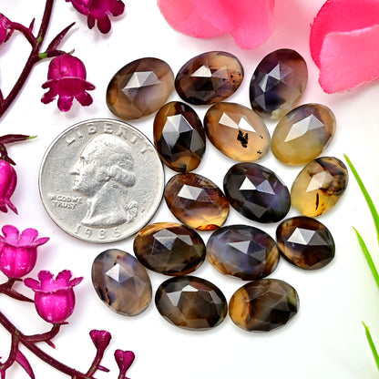 80.40cts. Montana Agate 9x13mm - 10x14mm Rose Cut Oval Shape AA Grade Gemstone Parcel -Total 15 Pcs