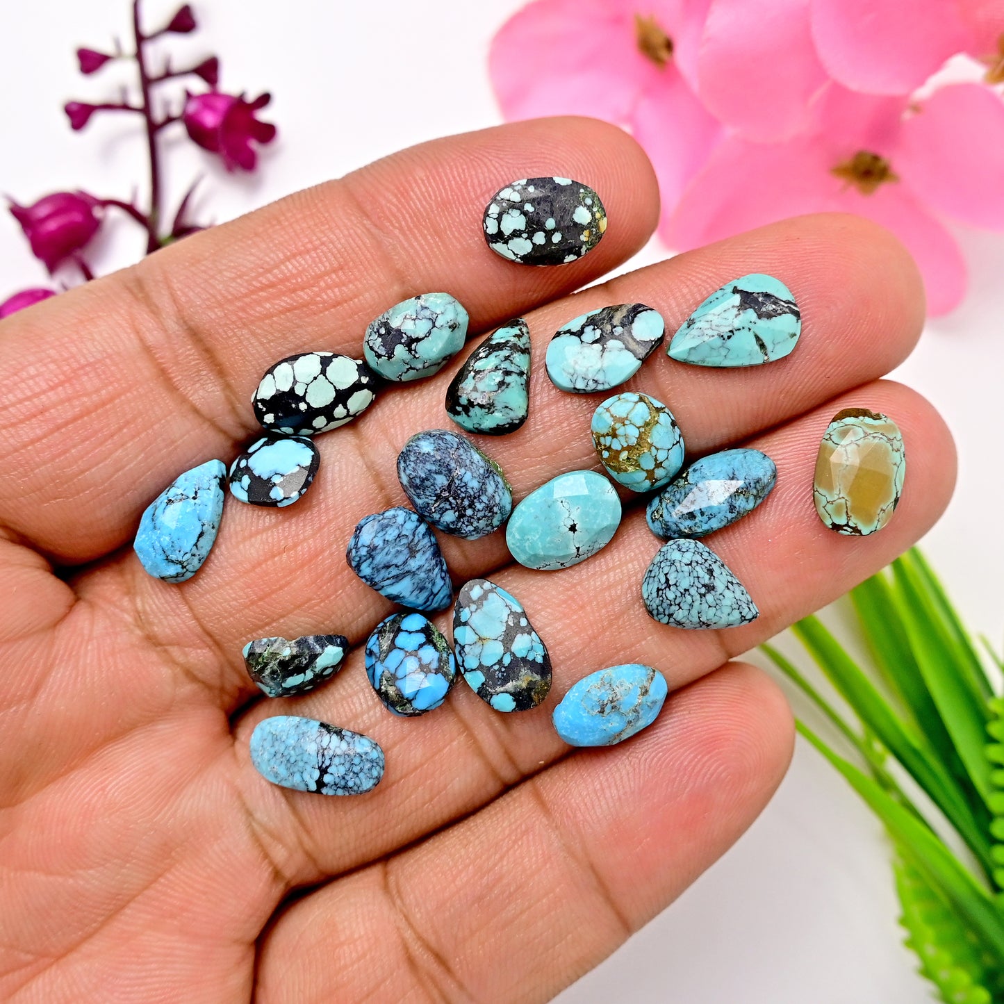 32.20cts Tibetan Turquoise Smooth Cabochons Mix shape 6x13mm - 8x12mm  AA Grade Loose Gemstone - Total 20 pcs