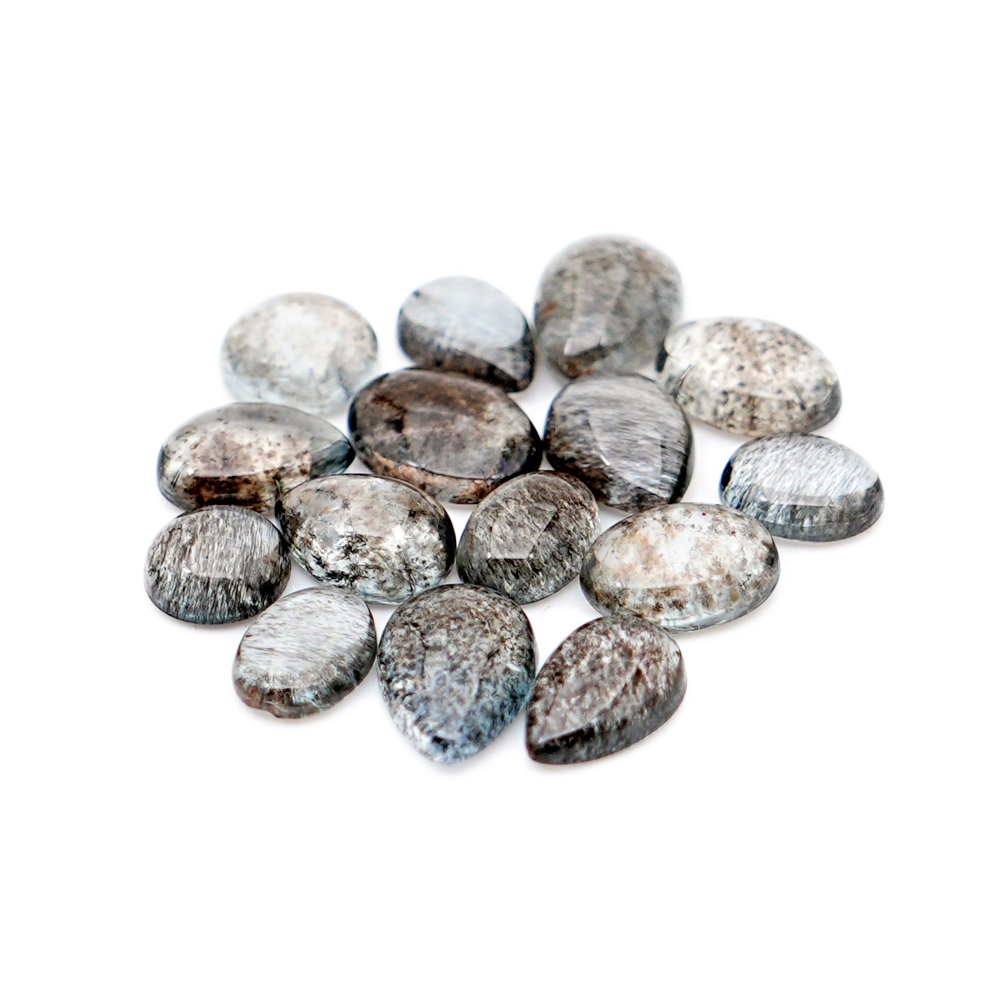 Natural Moss Aquamarine Smooth Cabochons | Freeform Gemstones for Jewelry Making - 15 Pieces