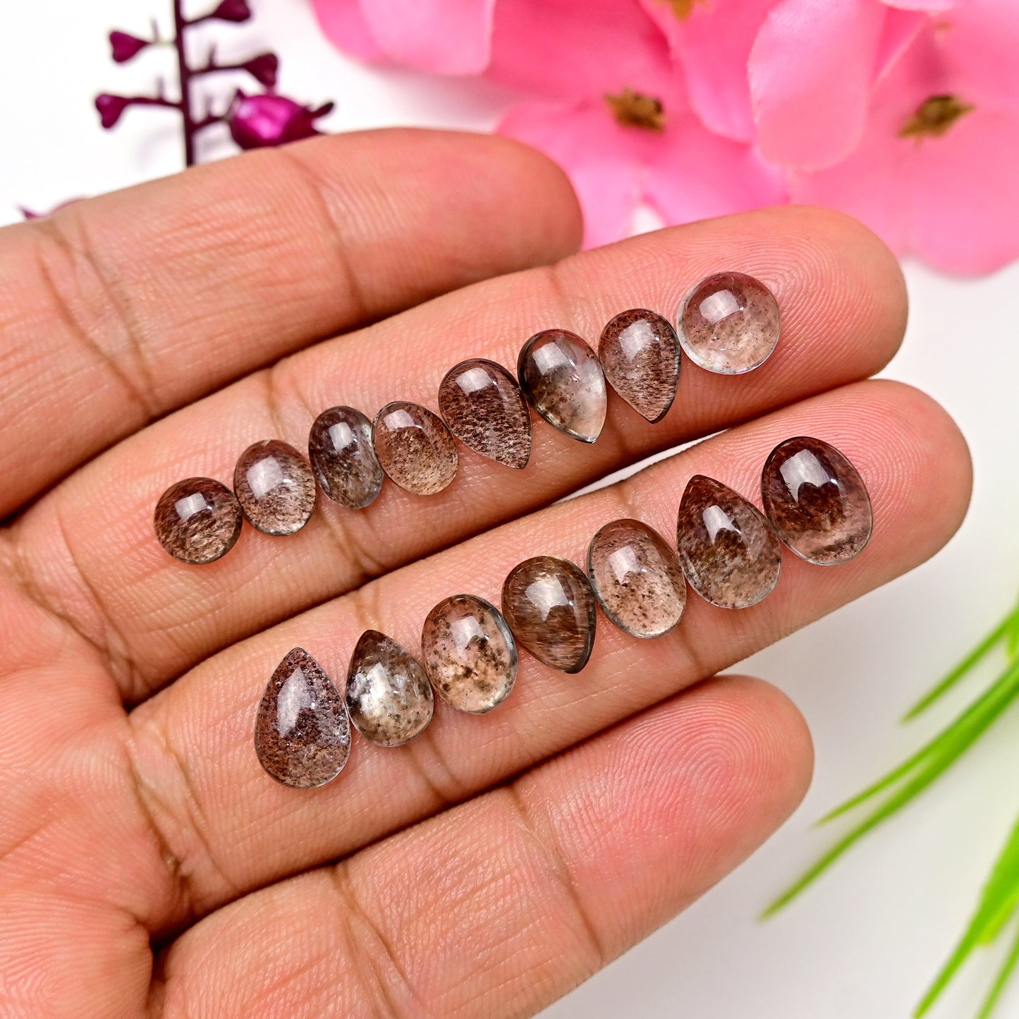 23.90cts Moss Aquamarine Smooth Cabochon 8x11mm - 6x9mm Mix Shape AA Grade Gemstone Parcel -Total 15 Pcs