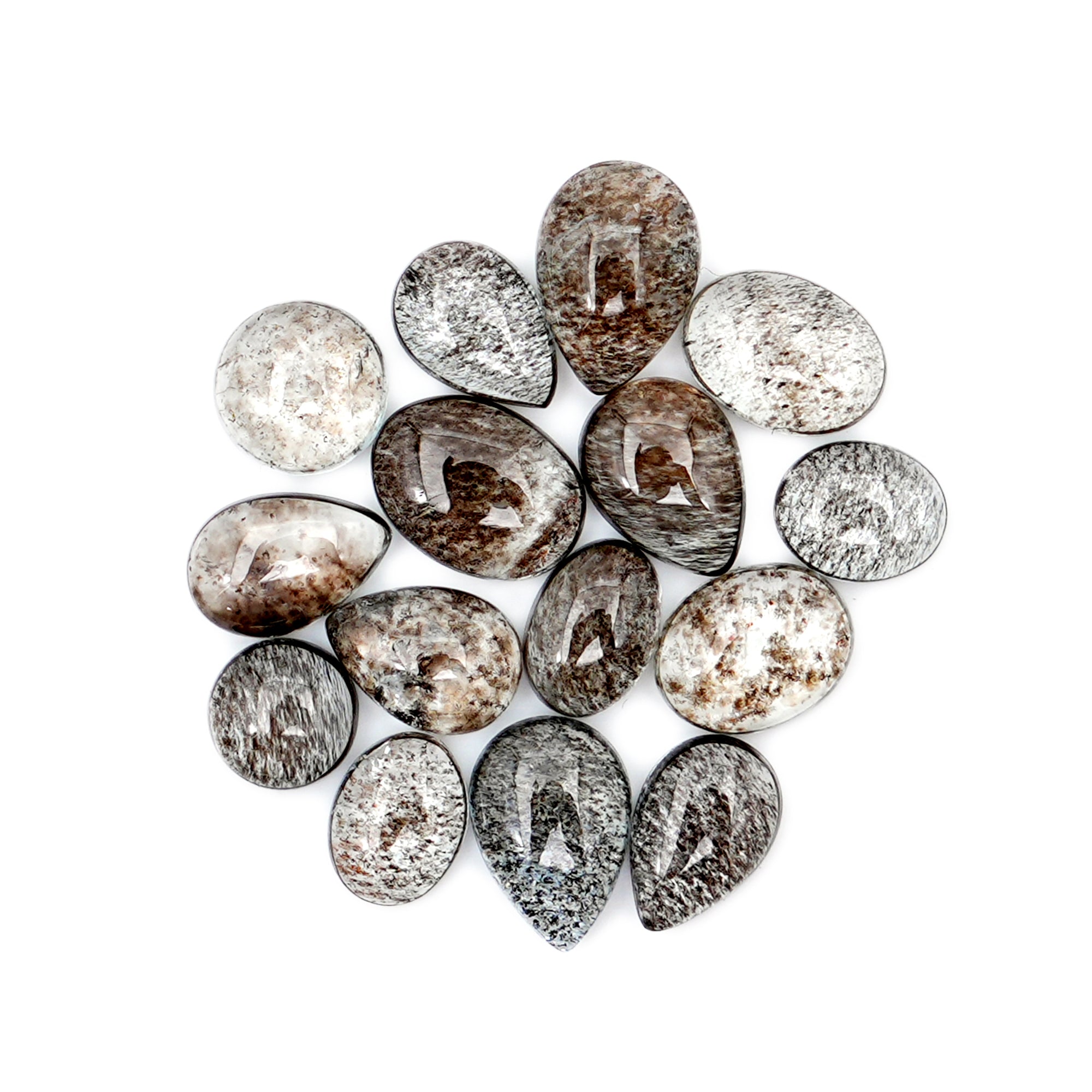 Natural Moss Aquamarine Smooth Cabochons | Freeform Gemstones for Jewelry Making - 15 Pieces