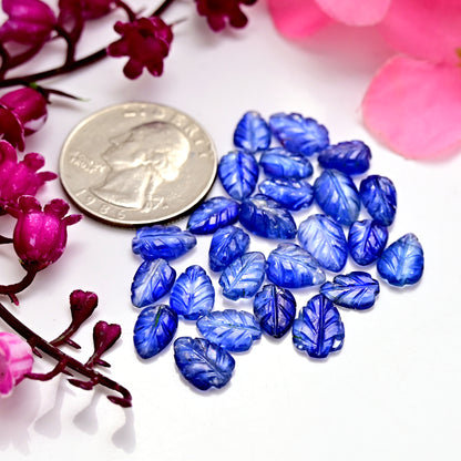 34.40cts. Blue Kyanite Smooth Cabochon leaf Carving Shape 7x11mm - 6x8mm AA Grade Gemstone Parcel - Total 25 Pcs