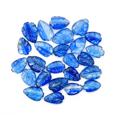 Blue Kyanite Carved Leaf Shaped Cabochons | Handcrafted Flashy Gemstones for Jewelry - 25 pieces