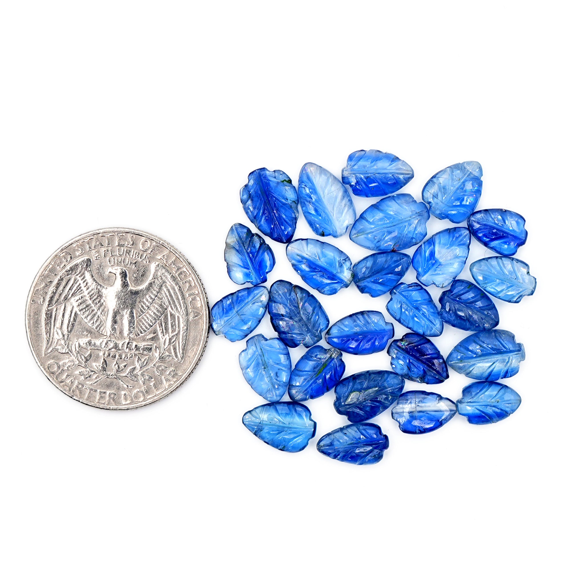 Blue Kyanite Carved Leaf Shaped Cabochons | Handcrafted Flashy Gemstones for Jewelry - 25 pieces