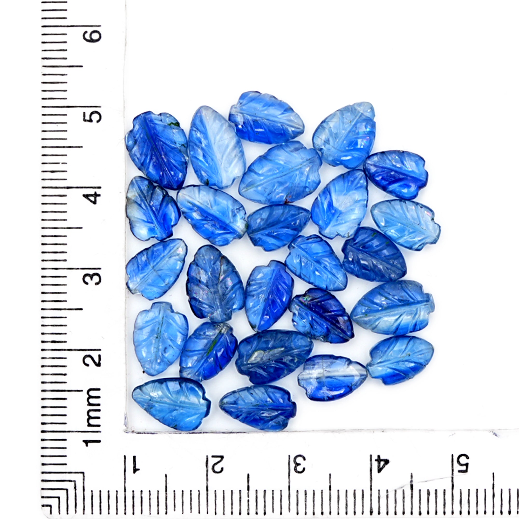Blue Kyanite Carved Leaf Shaped Cabochons | Handcrafted Flashy Gemstones for Jewelry - 25 pieces