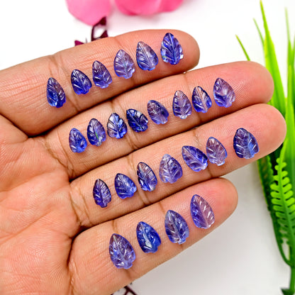 34.40cts. Blue Kyanite Smooth Cabochon leaf Carving Shape 7x11mm - 6x8mm AA Grade Gemstone Parcel - Total 25 Pcs