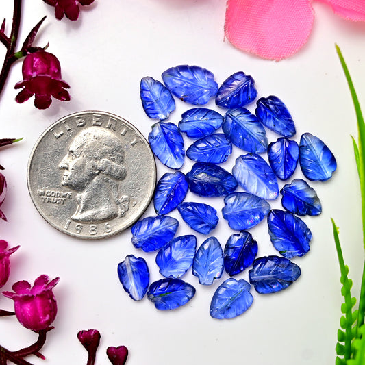 34.40cts. Blue Kyanite Smooth Cabochon leaf Carving Shape 7x11mm - 6x8mm AA Grade Gemstone Parcel - Total 25 Pcs