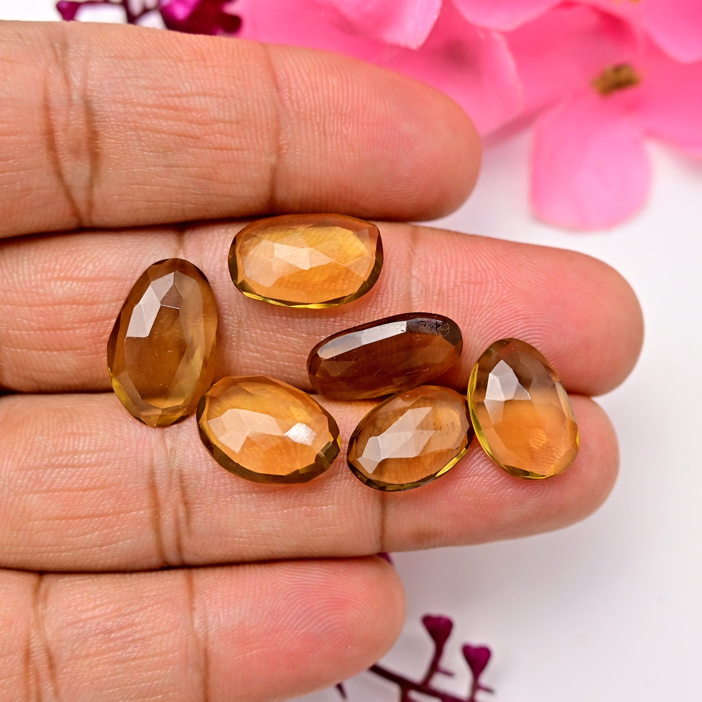 30.50cts Beer Quartz Rosecut Cabochon 11x18mm - 9x17mm AA Grade Oval Shape Gemstone Parcel -Total 6 Pcs