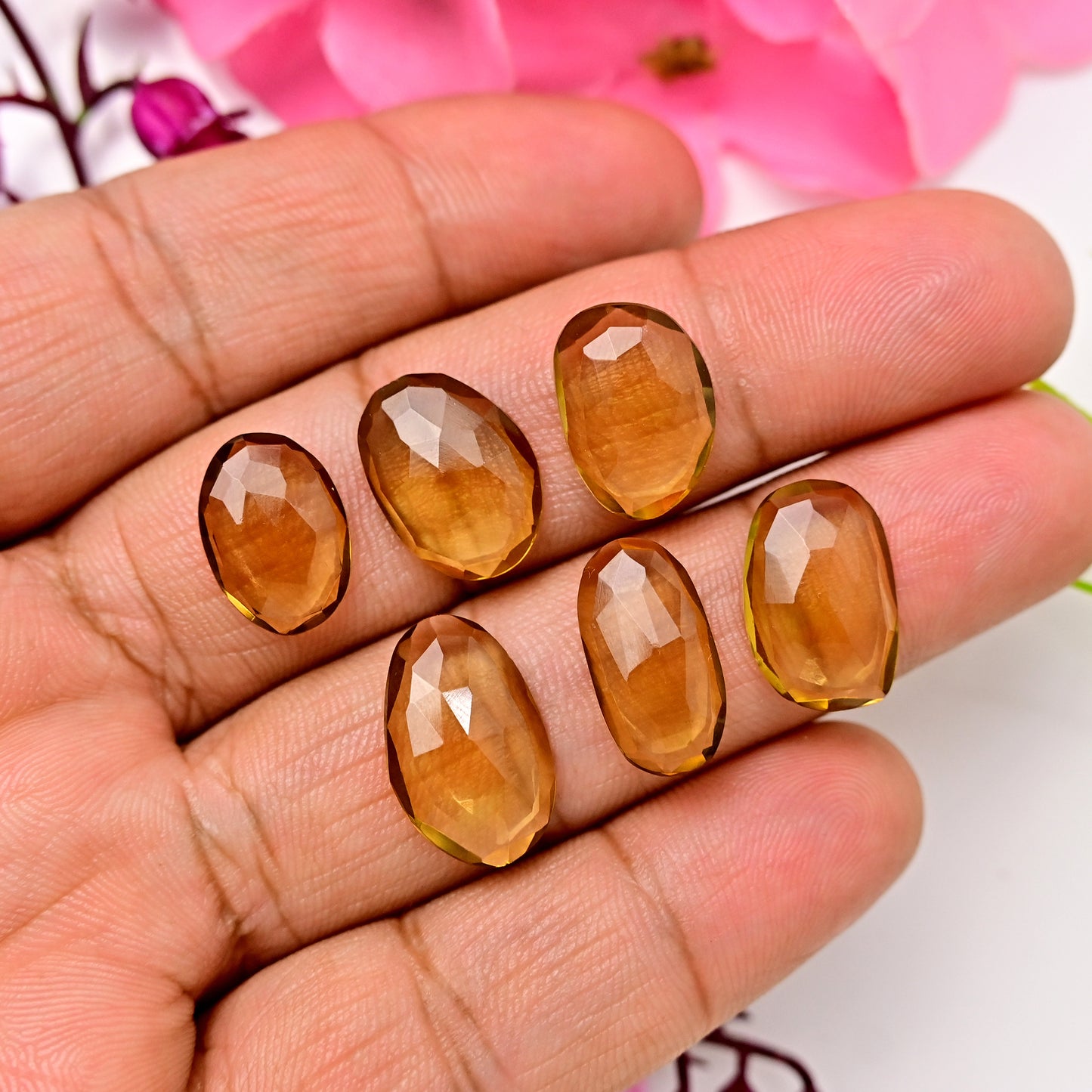 30.50cts Beer Quartz Rosecut Cabochon 11x18mm - 9x17mm AA Grade Oval Shape Gemstone Parcel -Total 6 Pcs