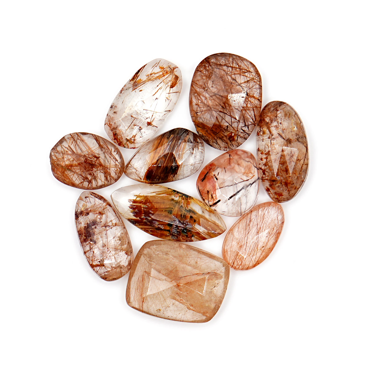 Copper Rutile Quartz Smooth Rose Cut| Freeform Gems witral Inclusions For Jewelry Making - 10 pieces