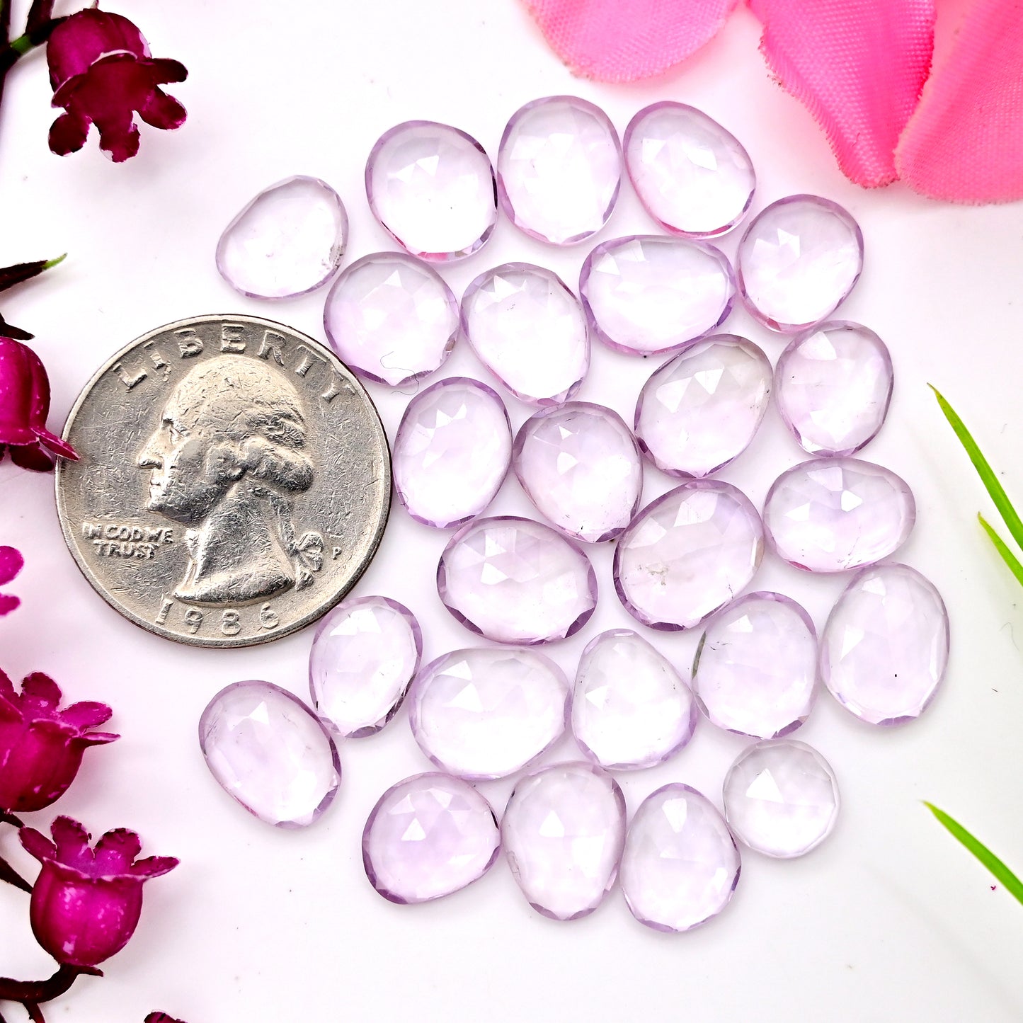 59.80cts Lavender Quartz Rose Cut Mix Shape 8x11mm - 9x12mm AA Grade Gemstone -Total 25 PCS