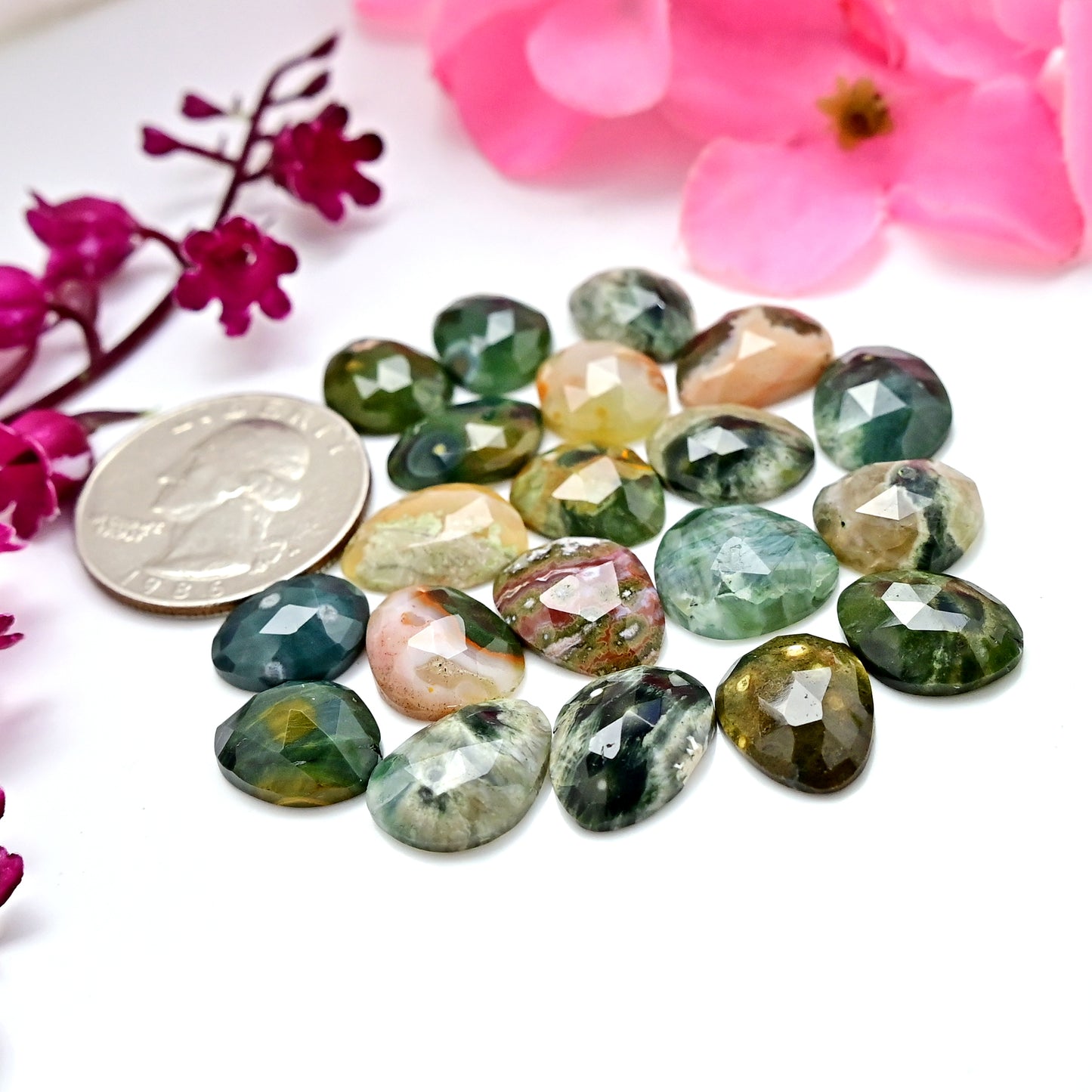 72carats Ocean Jasper Freeform Shape Rosecut 10x14mm - 9x13mm AA Grade Gemstone Parcel - Total 20 Pcs