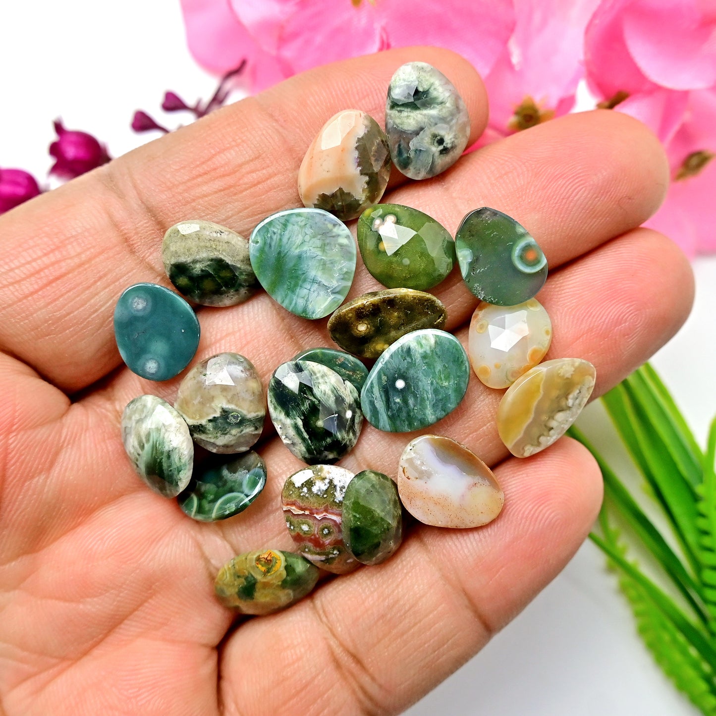 72carats Ocean Jasper Freeform Shape Rosecut 10x14mm - 9x13mm AA Grade Gemstone Parcel - Total 20 Pcs