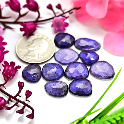 43.30cts Natural Iolite 10x16mm - 11x13mm Rose Cut Cabochon Freeform Shape AA Grade Gemstone Parcel -Total 10 Pcs