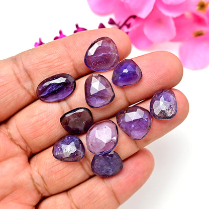 43.30cts Natural Iolite 10x16mm - 11x13mm Rose Cut Cabochon Freeform Shape AA Grade Gemstone Parcel -Total 10 Pcs