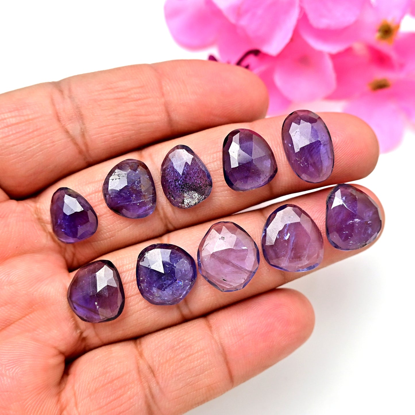 43.30cts Natural Iolite 10x16mm - 11x13mm Rose Cut Cabochon Freeform Shape AA Grade Gemstone Parcel -Total 10 Pcs