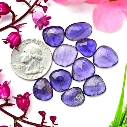 43.30cts Natural Iolite 10x16mm - 11x13mm Rose Cut Cabochon Freeform Shape AA Grade Gemstone Parcel -Total 10 Pcs