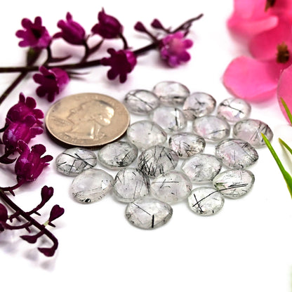 54cts Tourmalinated Quartz Rosecut 9x12mm - 10x12mm Free Form Shape AA Grade Gemstone Parcel - Total 20 Pcs