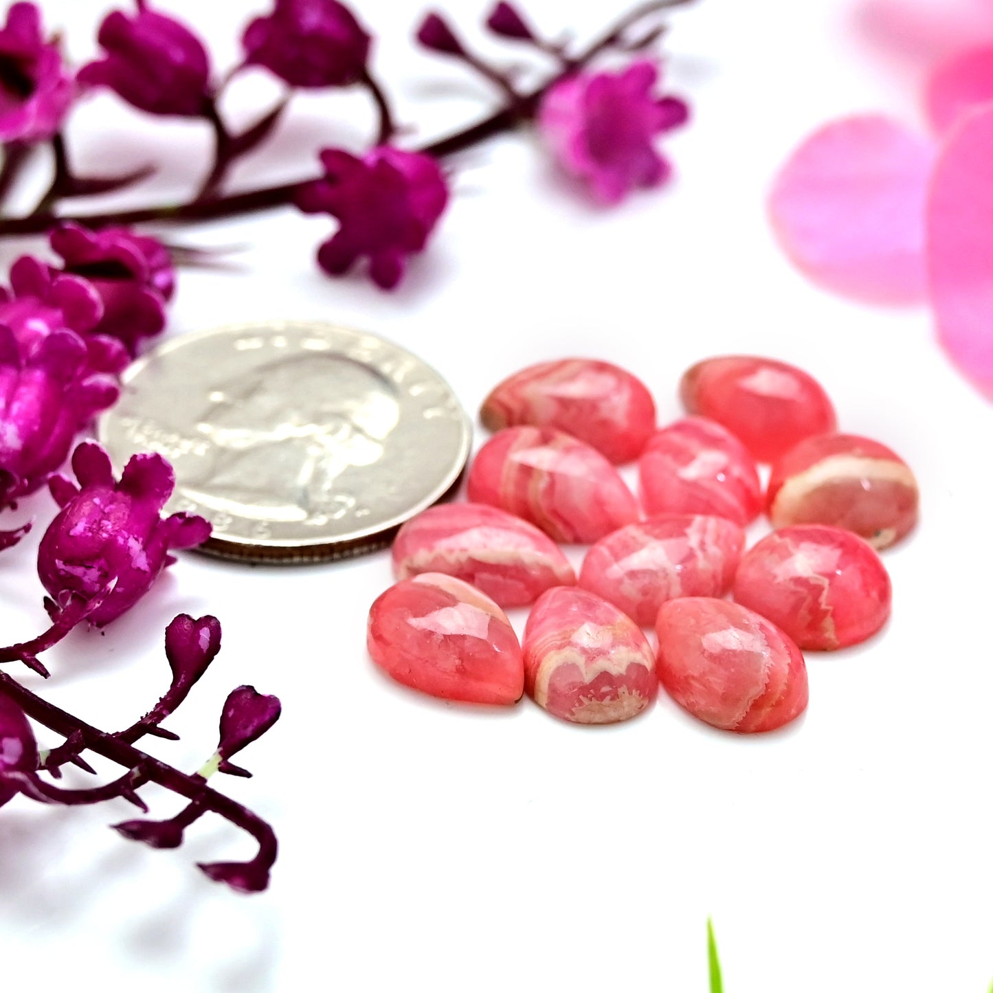 44.30cts Rhodochrosite Rosecut Freeform Shape 8x12mm - 10x10mm AA Grade Loose Gemstone - Total 11 Pcs