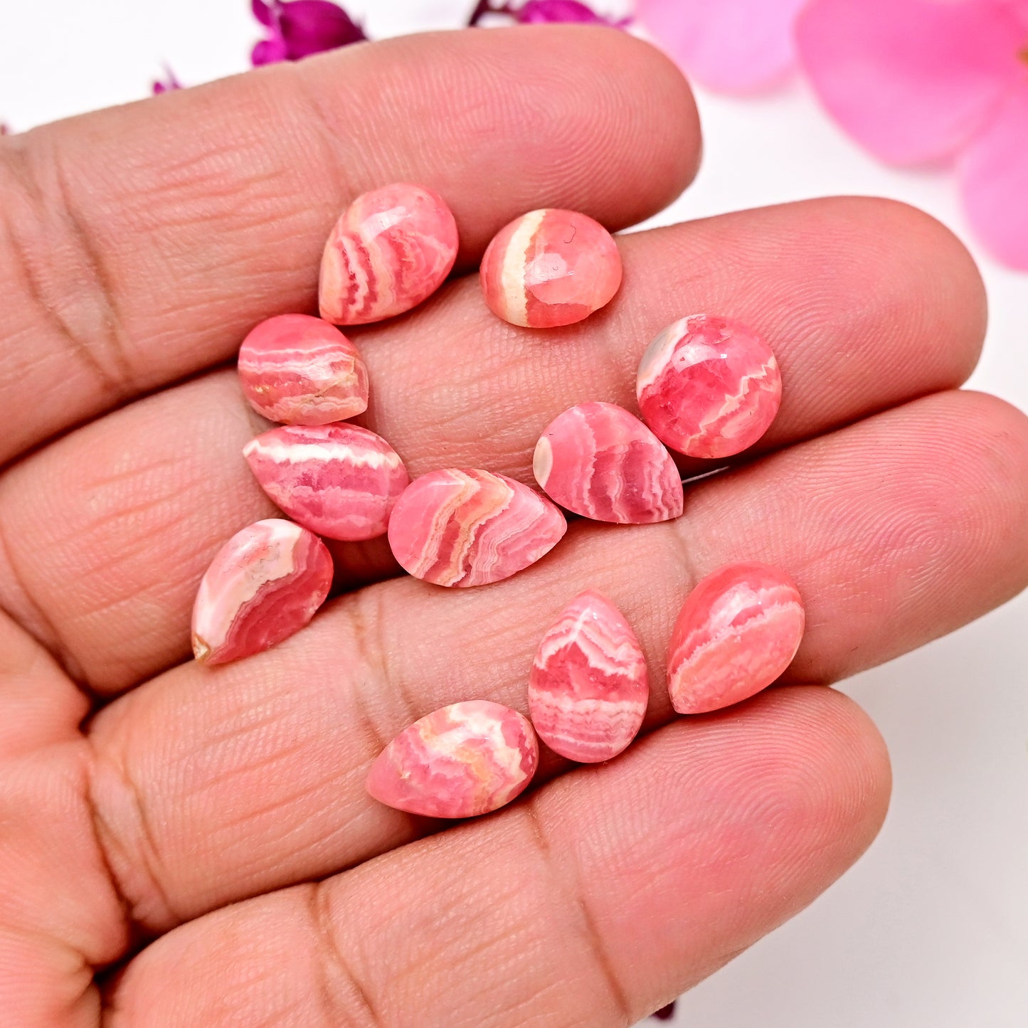 44.30cts Rhodochrosite Rosecut Freeform Shape 8x12mm - 10x10mm AA Grade Loose Gemstone - Total 11 Pcs