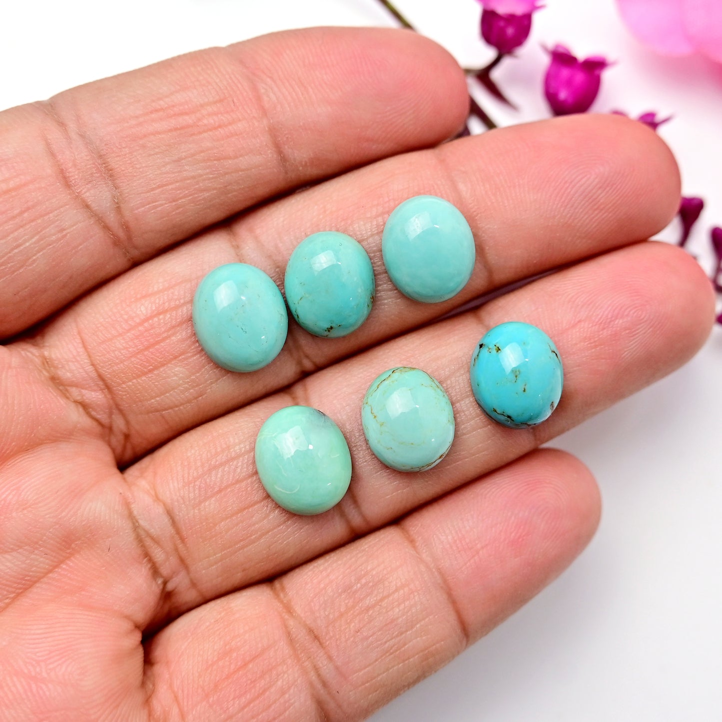 26.60cts Kingman Turquoise Smooth Cabochons Oval shape 10x12mm AA Grade Loose Gemstone - Total 6 pcs