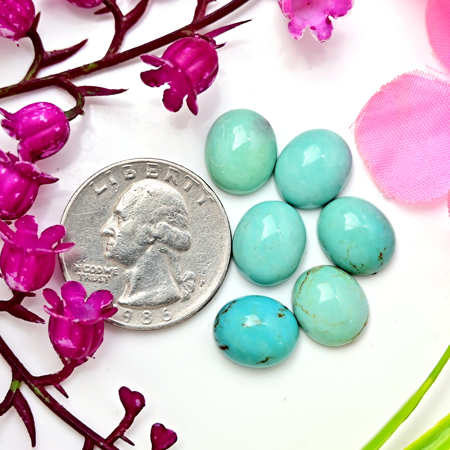 26.60cts Kingman Turquoise Smooth Cabochons Oval shape 10x12mm AA Grade Loose Gemstone - Total 6 pcs