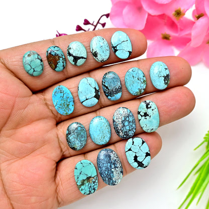 41.40cts Tibetian Turquoise Smooth Cabochon 11x17mm - 9x12mm Oval Shape AA Grade Gemstone Parcel -Total 17 Pcs