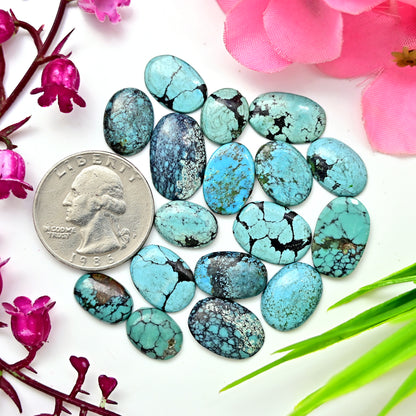 41.40cts Tibetian Turquoise Smooth Cabochon 11x17mm - 9x12mm Oval Shape AA Grade Gemstone Parcel -Total 17 Pcs