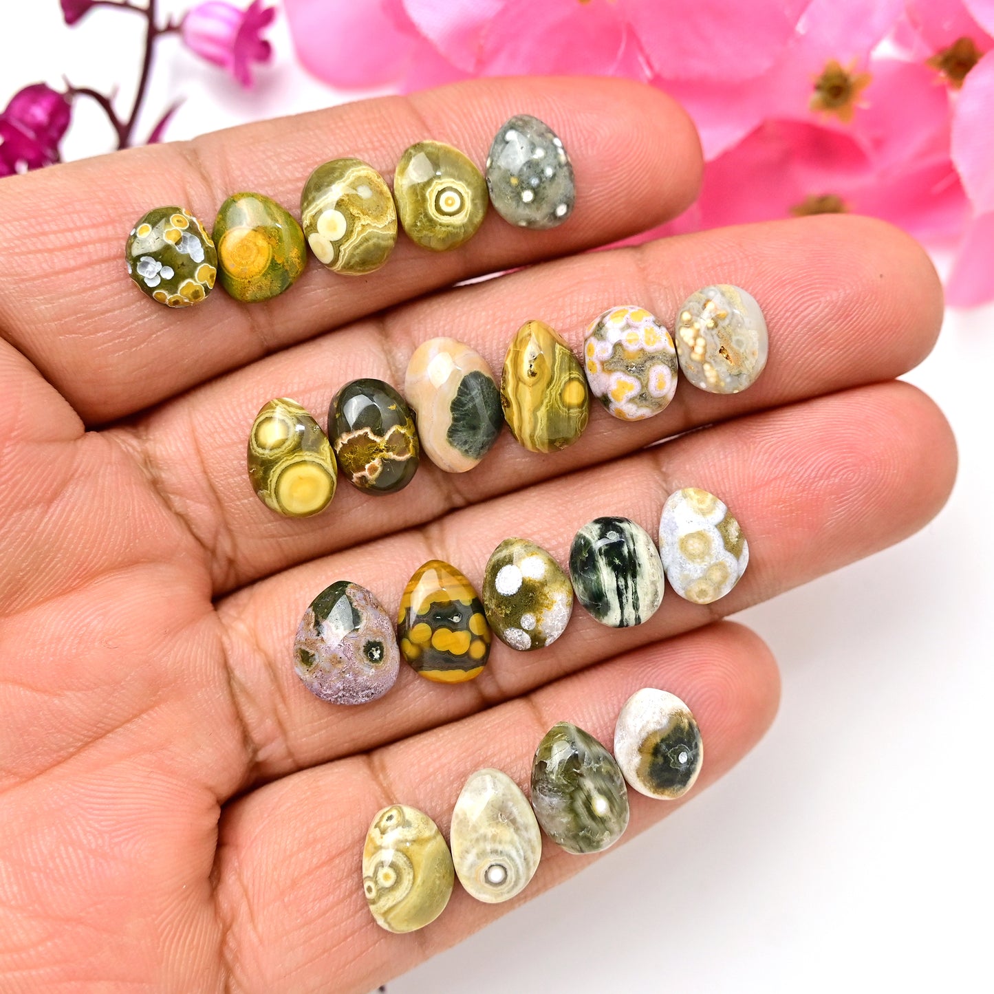 49.60carats Ocean Jasper Mix Shape Rosecut 9x12mm - 8x10mm AA Grade Gemstone Parcel - Total 20 Pcs