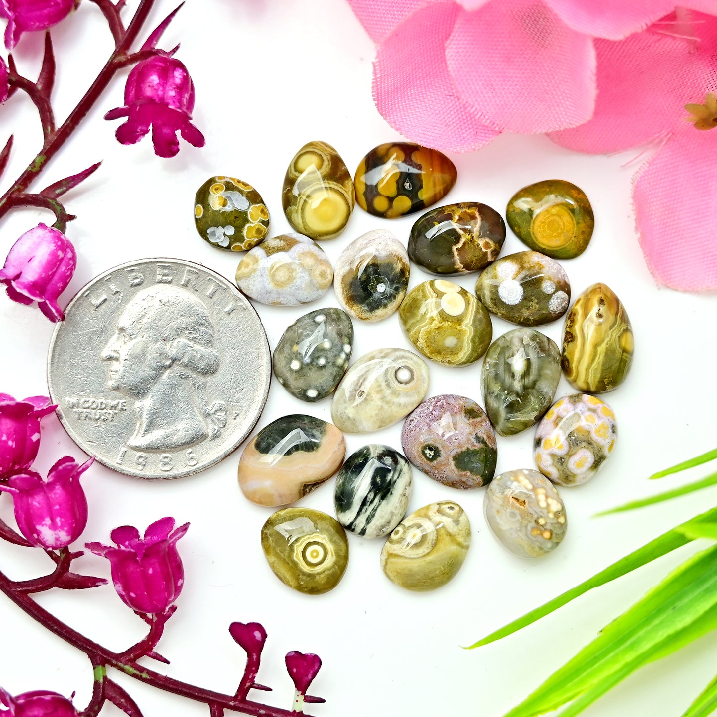 49.60carats Ocean Jasper Mix Shape Rosecut 9x12mm - 8x10mm AA Grade Gemstone Parcel - Total 20 Pcs