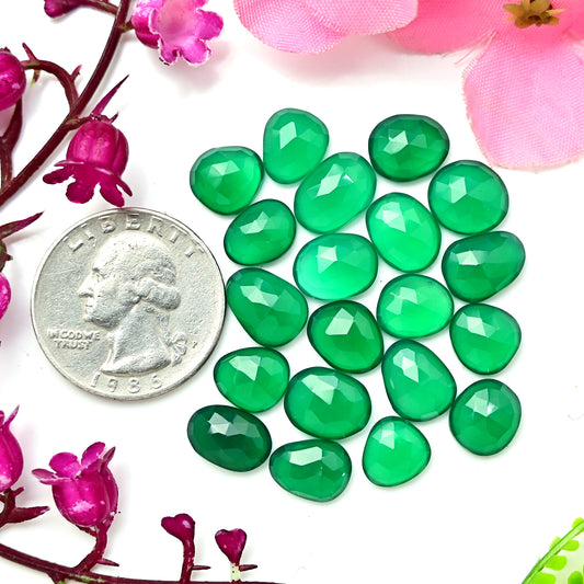 45.10cts Green onyx Rose Cut  8x12mm - 7x11mm AA Grade Freeform Shape Gemstone Parcel - Total 20 Pcs