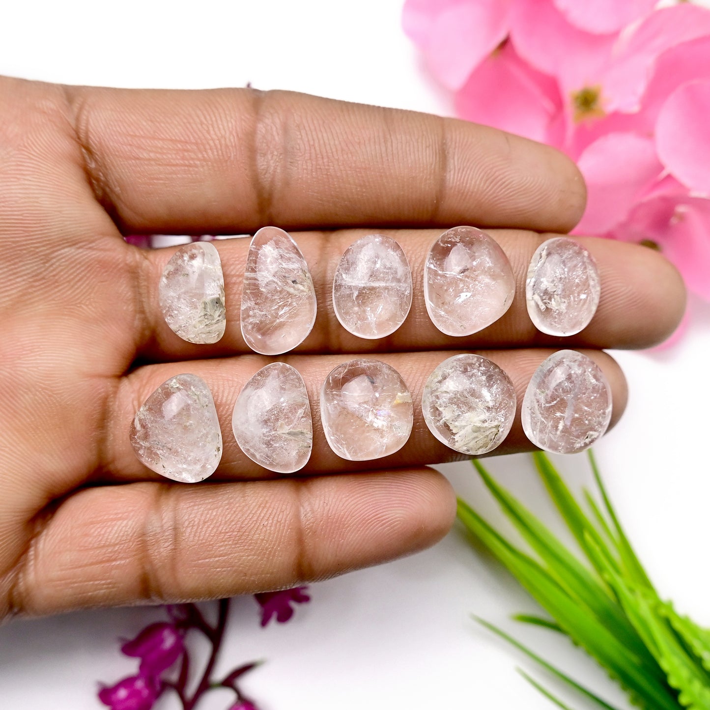 61.60cts Herkimer Diamond Quartz Freeform Shape Cabochon 10x17mm - 10x14mm AA Grade Gemstone Parcel - Total 10 Pcs