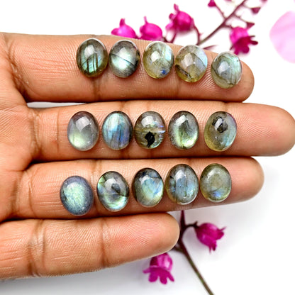 56.60cts Labradorite Rose Cut 9x11mm Oval shape AA Grade Gemstone Parcel - Total 15 Pcs