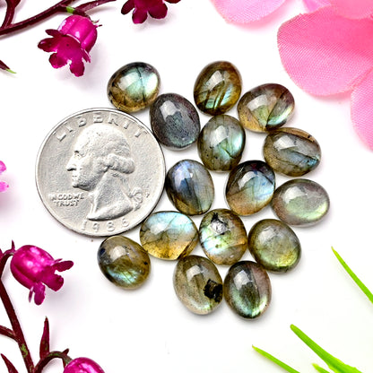 56.60cts Labradorite Rose Cut 9x11mm Oval shape AA Grade Gemstone Parcel - Total 15 Pcs