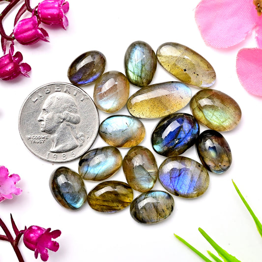 102cts Labradorite Rose Cut 10x20mm - 10x14mm Mix shape AA Grade Gemstone Parcel - Total 15 Pcs