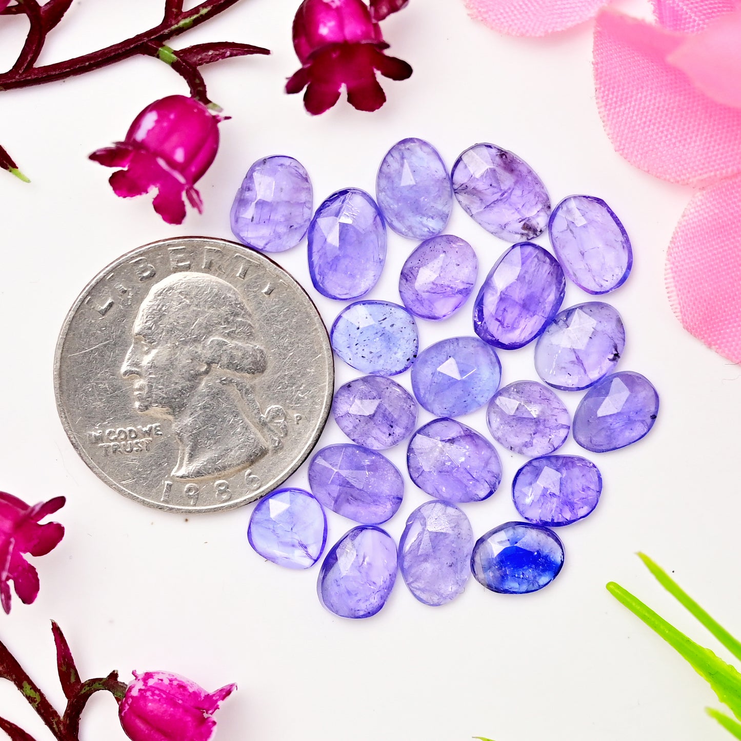 25.10cts Tanzanite Rosecut 6x10mm - 7x9mm Freeform Shape AA Grade Gemstone Parcel -Total 20 Pcs