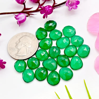 Lote de 20 piedras preciosas de ónix verde de talla rosa de 59,70 cts, 8 x 15 mm, 9 x 13 mm, grado AA