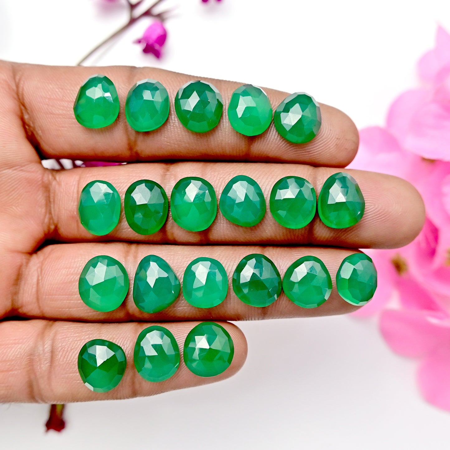 Lote de 20 piedras preciosas de ónix verde de talla rosa de 59,70 cts, 8 x 15 mm, 9 x 13 mm, grado AA