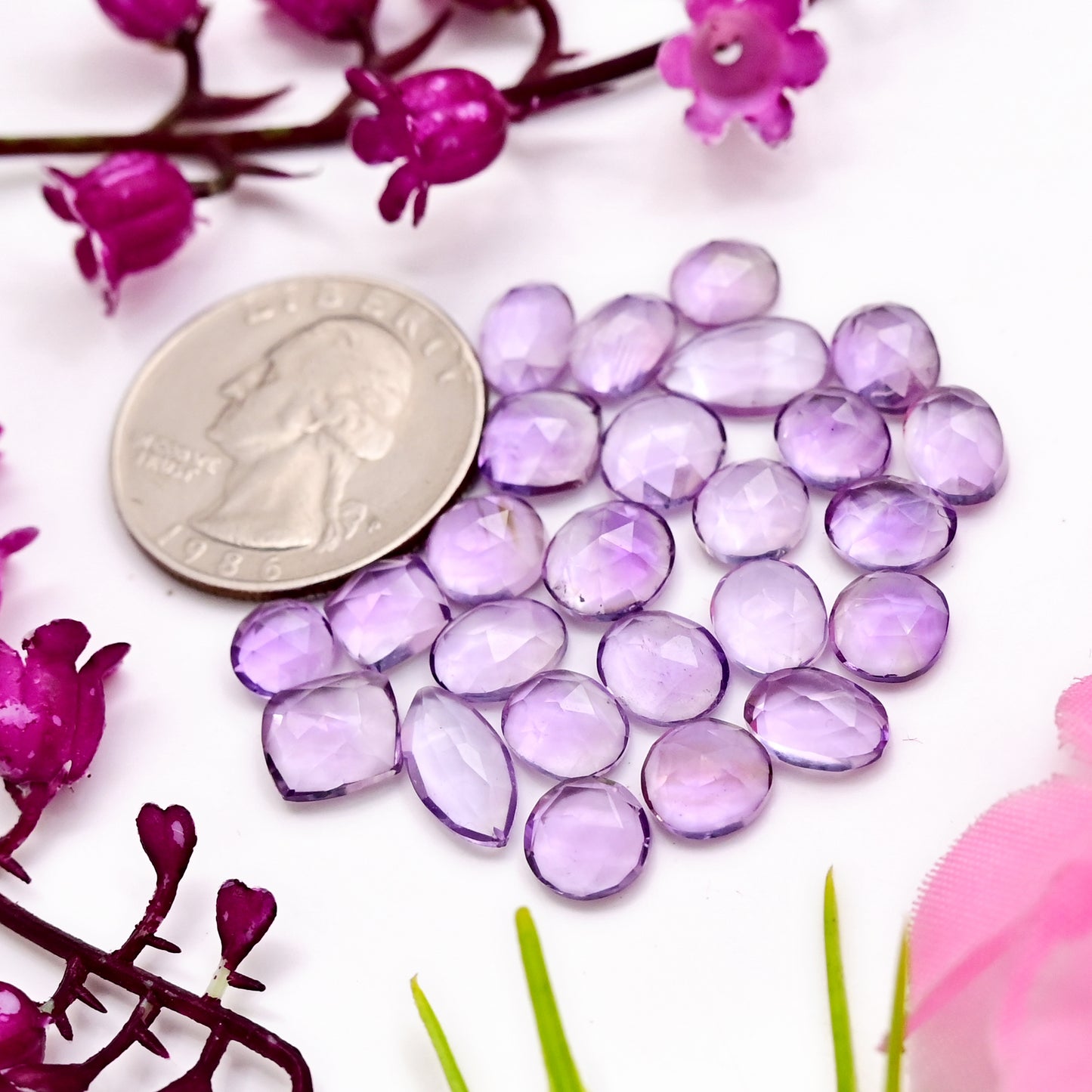 32.40cts Pink Amethyst Rose Cut Freeform Shape 5x11mm - 6x8mm AA Grade Gemstone -Total 25 Pcs