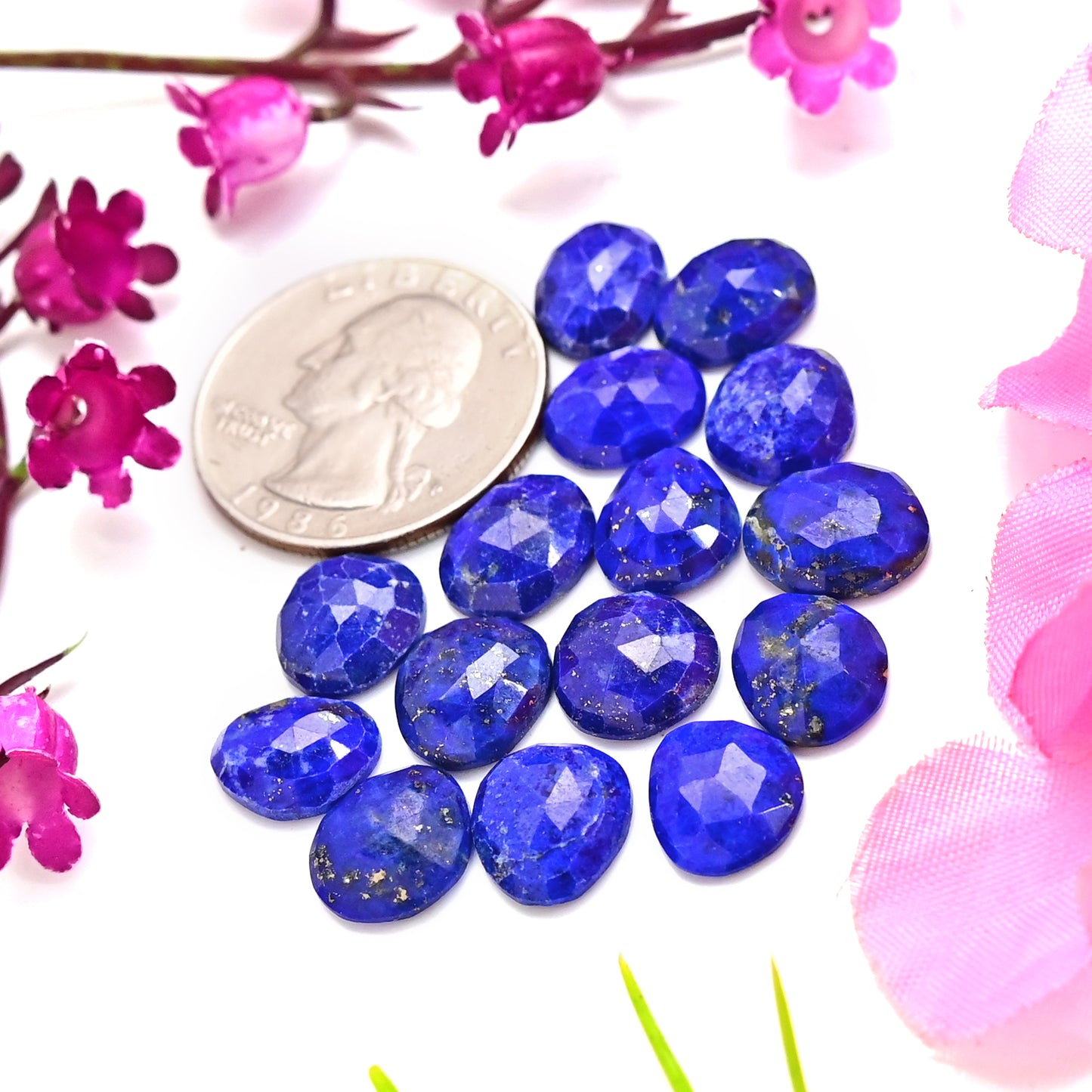 39.30cts Lapis Lazuli 9x11mm - 10x10mm Rosecut Freeform Shape For Jewelry AA Grade Gemstone Parcel - Total 15 pcs in one