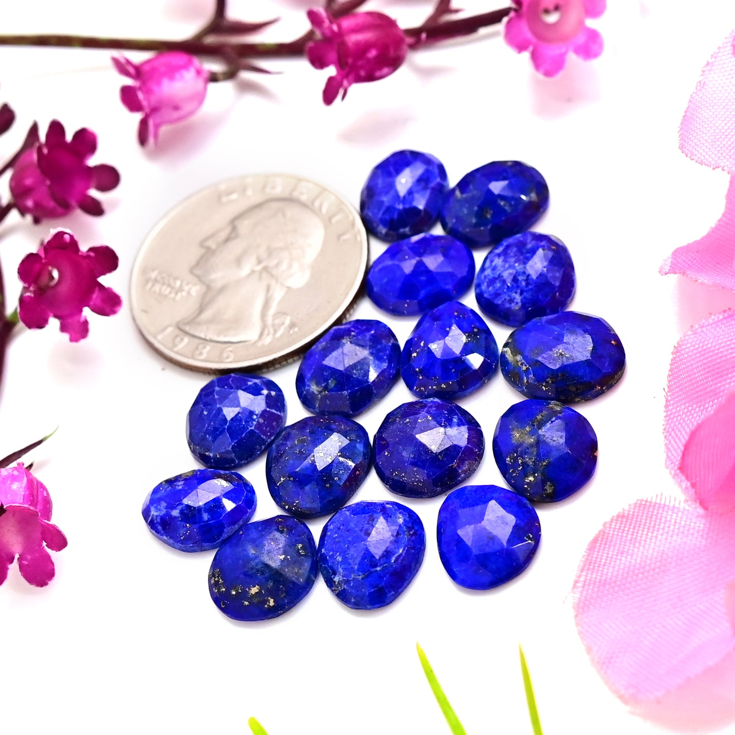 39.30cts Lapis Lazuli 9x11mm - 10x10mm Rosecut Freeform Shape For Jewelry AA Grade Gemstone Parcel - Total 15 pcs in one