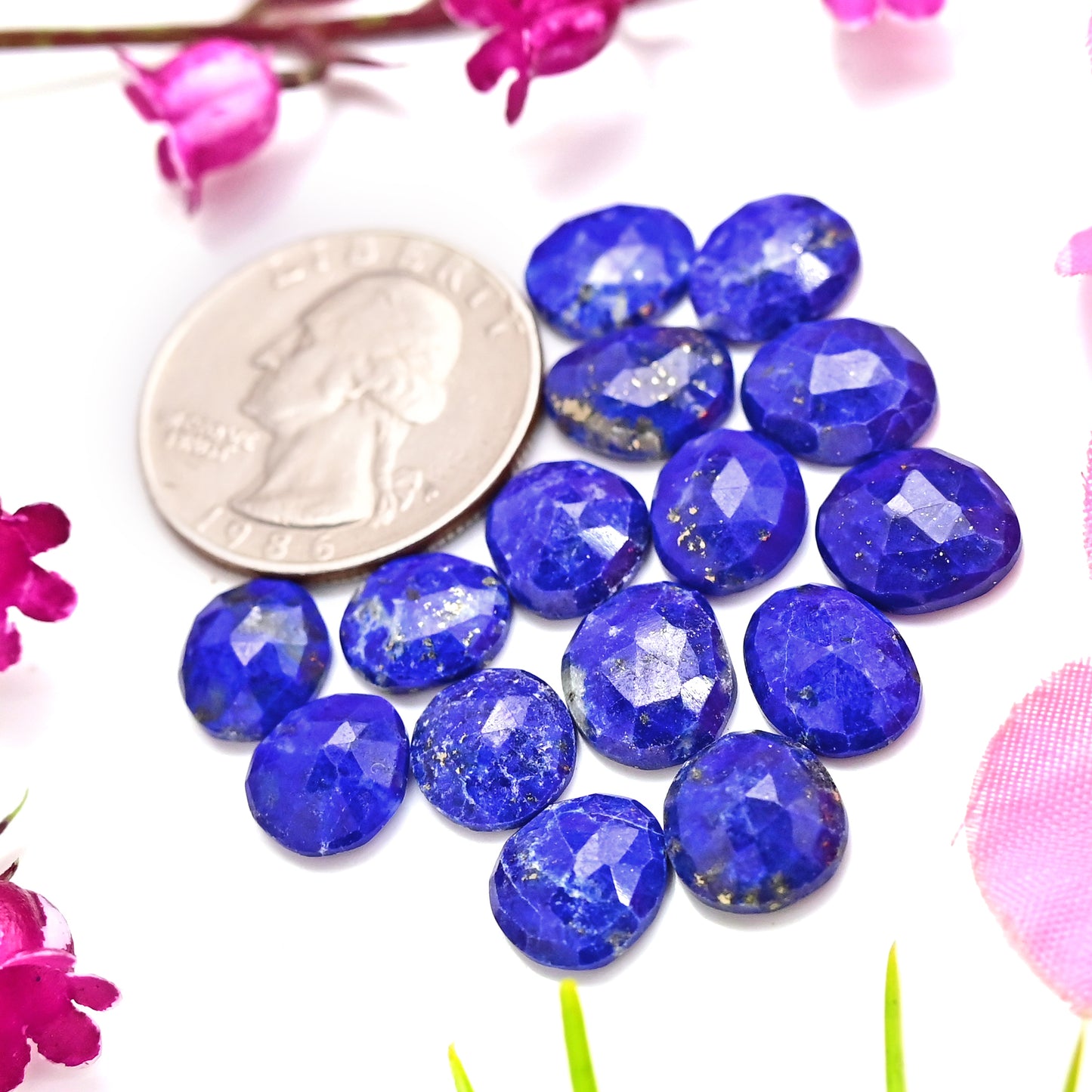 33.70cts Lapis Lazuli 9x11mm - 8x10mm Rosecut Freeform Shape For Jewelry AA Grade Gemstone Parcel - Total 15 pcs in one