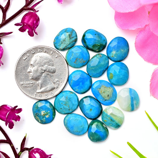 31.70cts Peruvian Blue Opal Rosecut 8x12mm - 9x13mm Free Form Shape AA Grade Gemstone Parcel -Total 15 Pcs