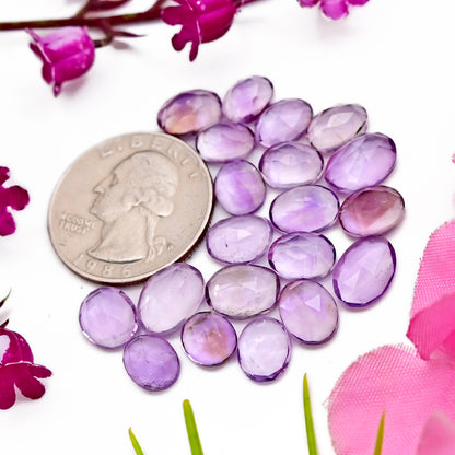 74,45 ct rosa Amethyst im Rosenschliff, Freiform, 10 x 14 mm, 9 x 13 mm, Edelstein der Güteklasse AA, insgesamt 25 Stück