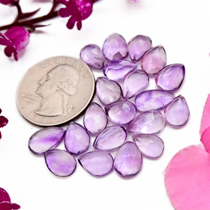 74,45 ct rosa Amethyst im Rosenschliff, Freiform, 10 x 14 mm, 9 x 13 mm, Edelstein der Güteklasse AA, insgesamt 25 Stück