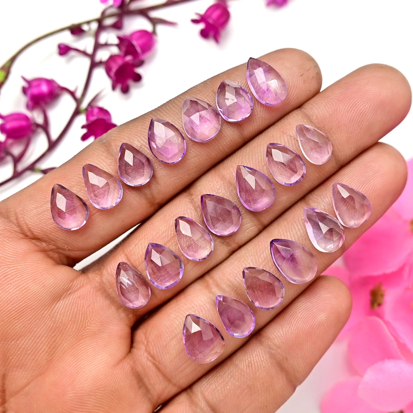 74,45 ct rosa Amethyst im Rosenschliff, Freiform, 10 x 14 mm, 9 x 13 mm, Edelstein der Güteklasse AA, insgesamt 25 Stück